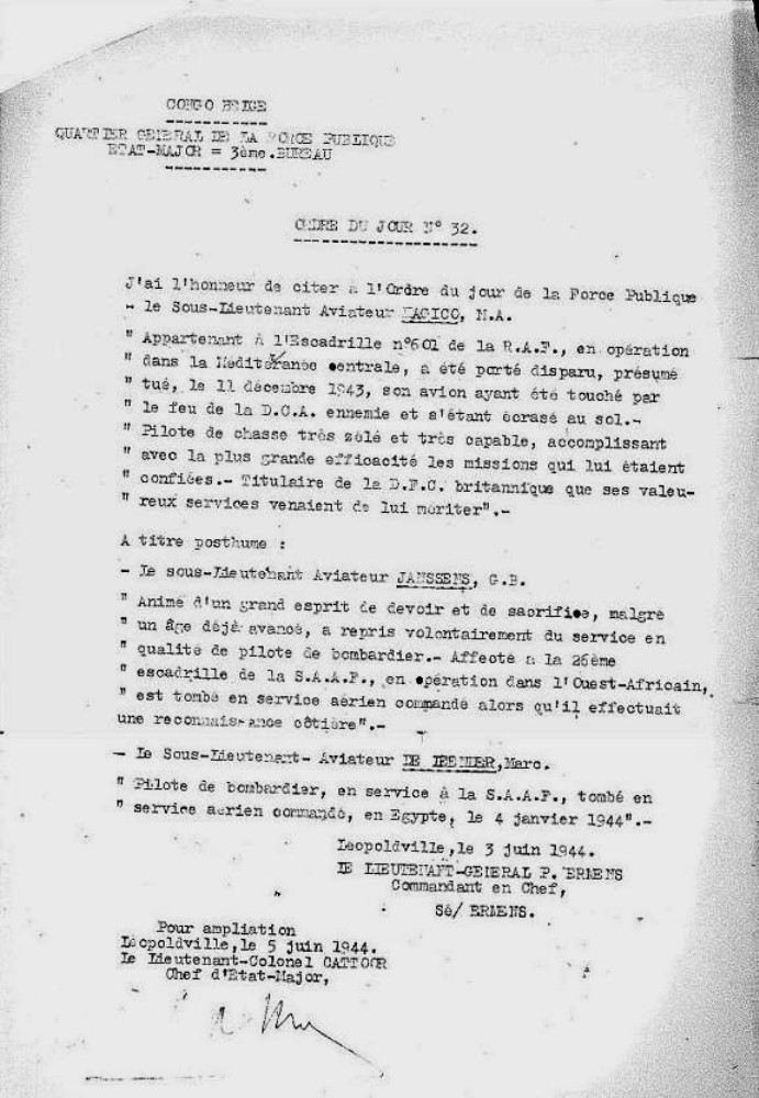 01. Georges Janssens - Dagelijkse Orders Nr 32 - Force Publique
